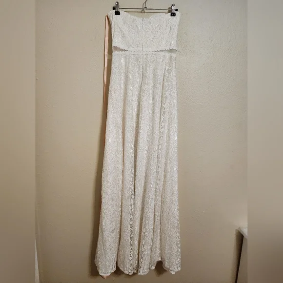Lulus Eldoria White Lace Strapless Bustier Maxi Dress S Wedding Bridal Party - Picture 9 of 11
